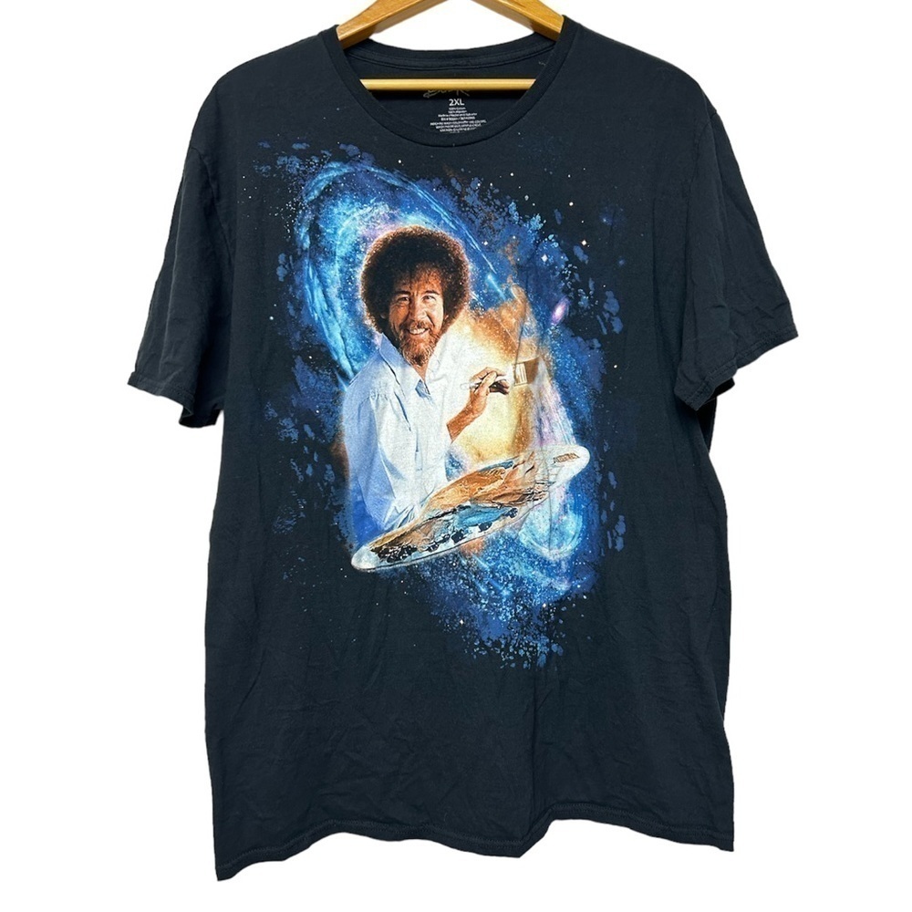 VINTAGE BOB ROSS Graphic T-Shirt PAINT FACE ART PRINTED SHIRT BLACK SIZE XL